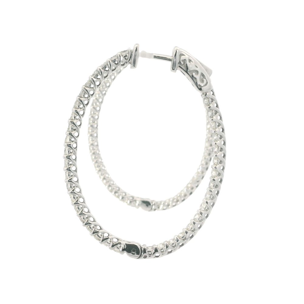 14K White Gold Natural 2.2 Carat Round Brilliant Cut Diamond Hoop Earrings — product photo 2