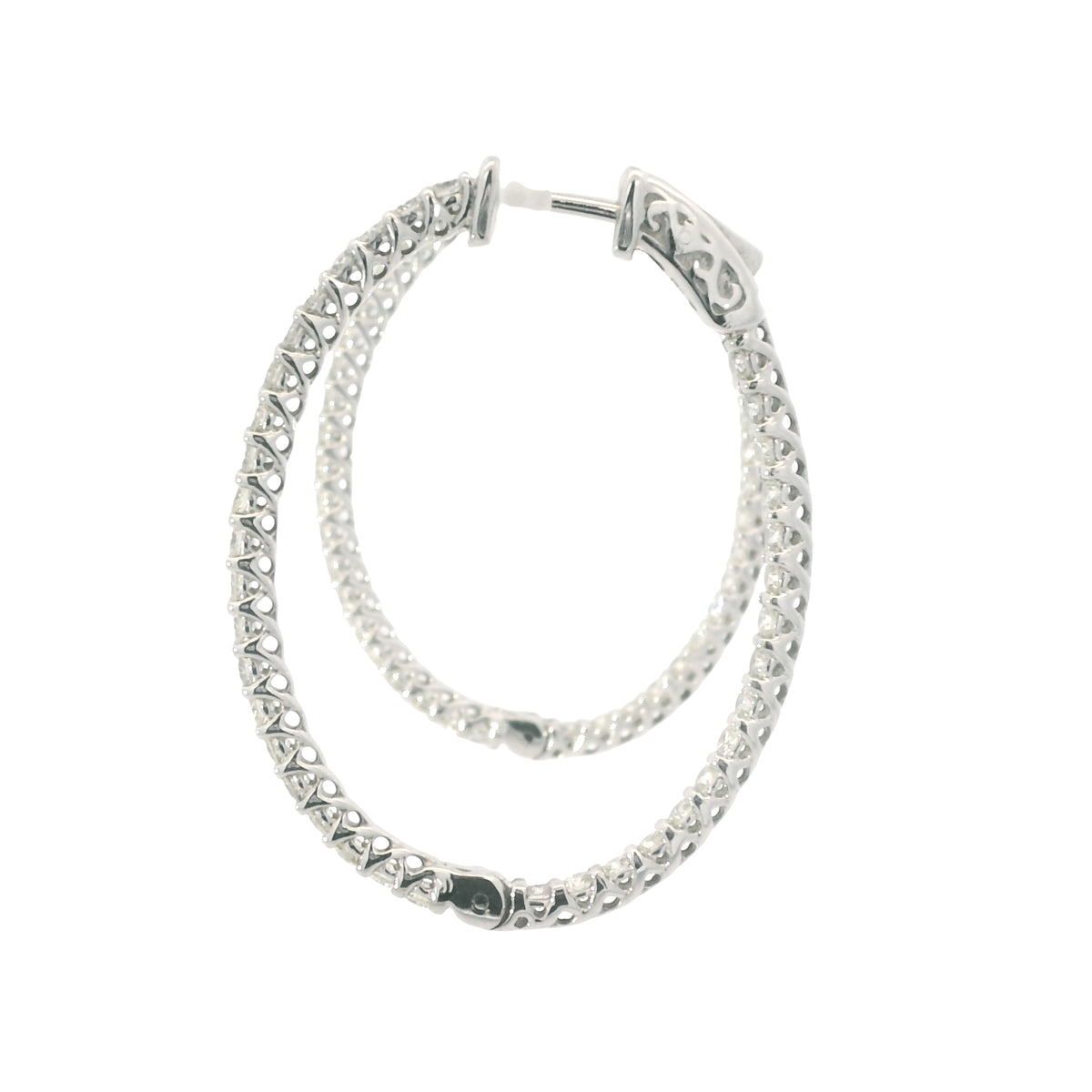 14K White Gold Natural 2.2 Carat Round Brilliant Cut Diamond Hoop Earrings