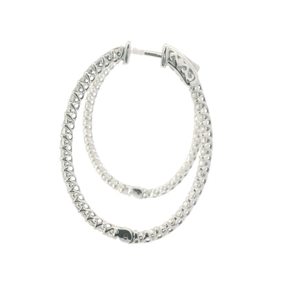 14K White Gold Natural 2.2 Carat Round Brilliant Cut Diamond Hoop Earrings