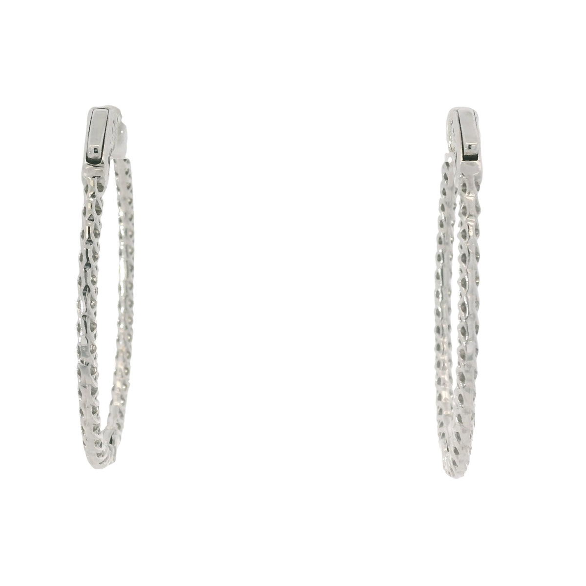 14K White Gold Natural 2.2 Carat Round Brilliant Cut Diamond Hoop Earrings