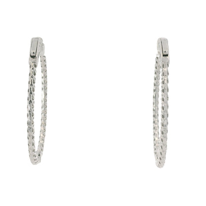 14K White Gold Natural 2.2 Carat Round Brilliant Cut Diamond Hoop Earrings