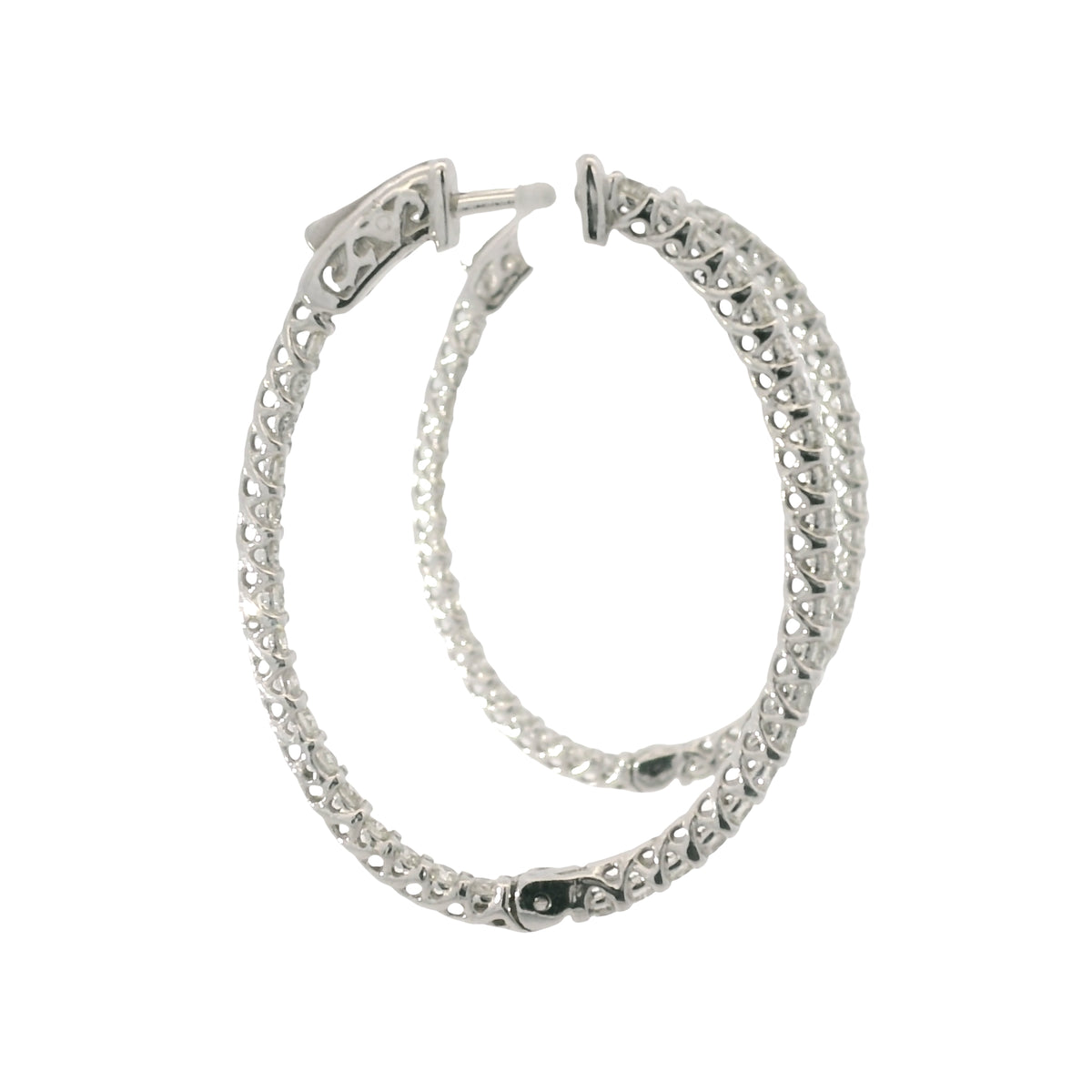 14K White Gold Natural 2.2 Carat Round Brilliant Cut Diamond Hoop Earrings