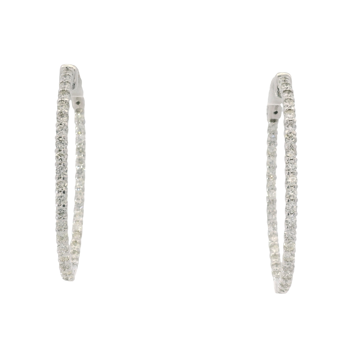 14K White Gold Natural 2.2 Carat Round Brilliant Cut Diamond Hoop Earrings