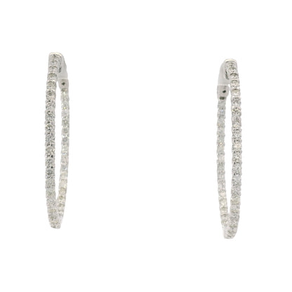 14K White Gold Natural 2.2 Carat Round Brilliant Cut Diamond Hoop Earrings