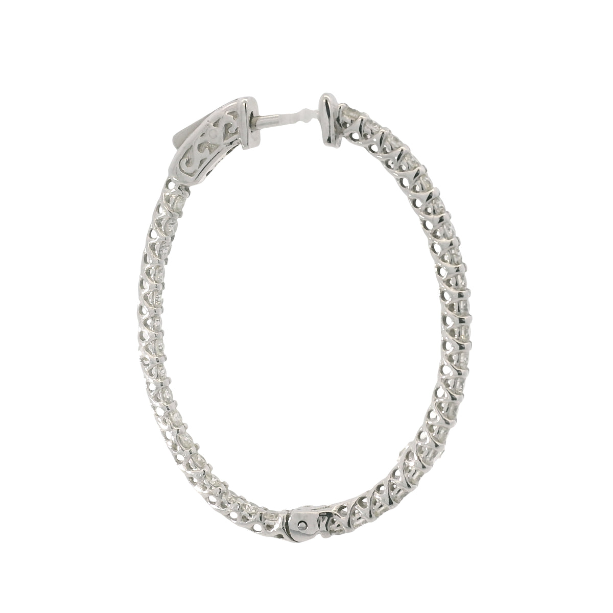 14K White Gold Natural 2.2 Carat Round Brilliant Cut Diamond Hoop Earrings