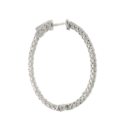 14K White Gold Natural 2.2 Carat Round Brilliant Cut Diamond Hoop Earrings