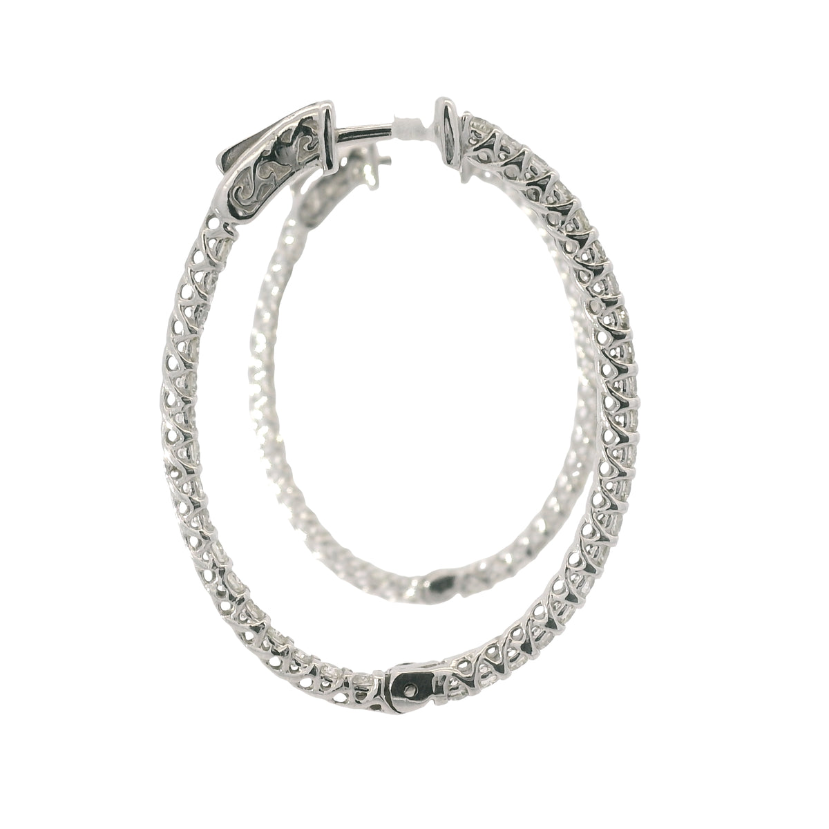 14K White Gold Natural 2.2 Carat Round Brilliant Cut Diamond Hoop Earrings