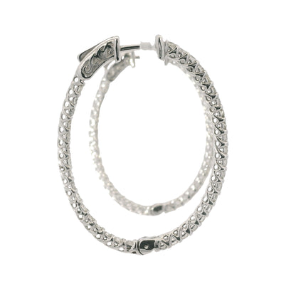 14K White Gold Natural 2.2 Carat Round Brilliant Cut Diamond Hoop Earrings