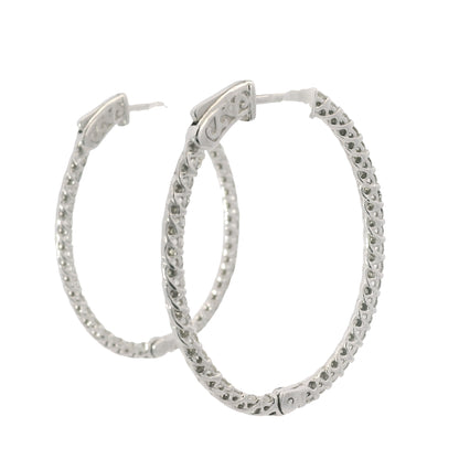 14K White Gold Natural 2.2 Carat Round Brilliant Cut Diamond Hoop Earrings