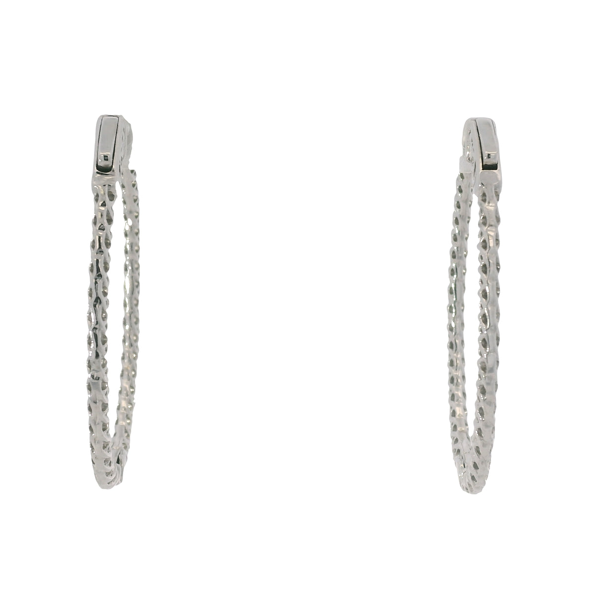 14K White Gold Natural 2.2 Carat Round Brilliant Cut Diamond Hoop Earrings