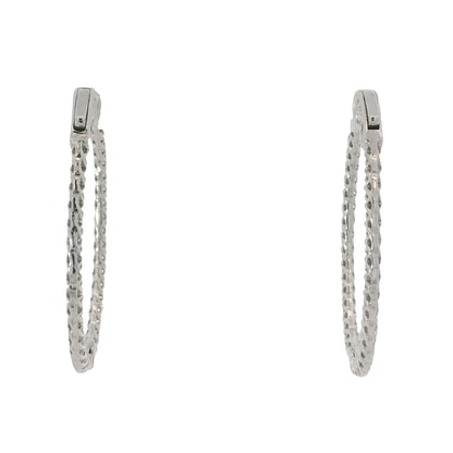 14K White Gold Natural 2.2 Carat Round Brilliant Cut Diamond Hoop Earrings