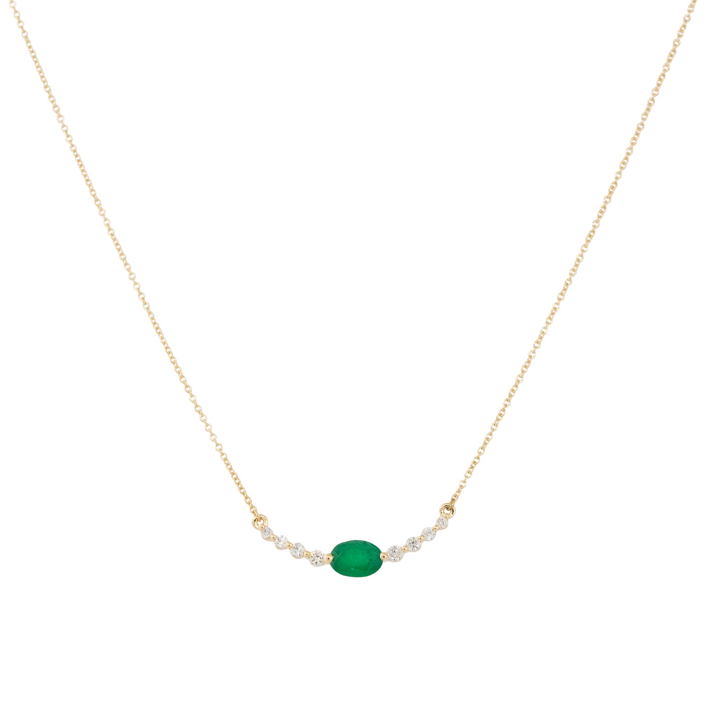 14k Yellow Gold 0.85ctw Oval Emerald and Diamond Curved Bar Necklace
