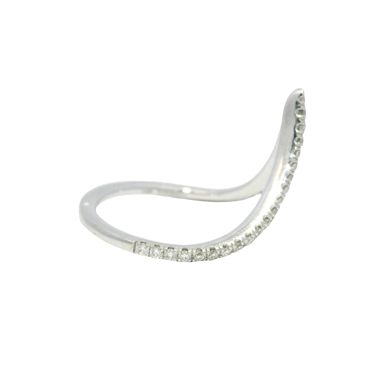 14k White Gold Natural Round Brilliant Cut Diamond Chevron Ring