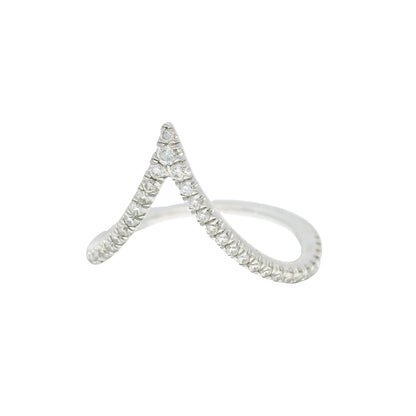 14k White Gold Natural Round Brilliant Cut Diamond Chevron Ring