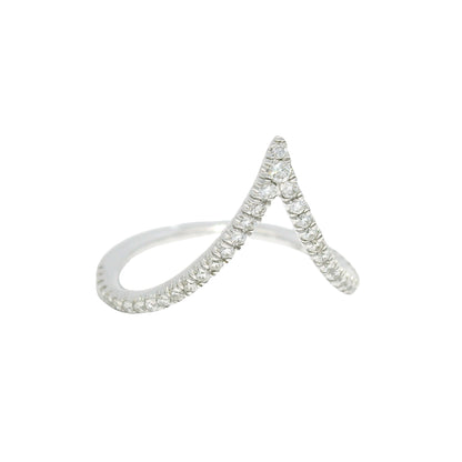 14k White Gold Natural Round Brilliant Cut Diamond Chevron Ring