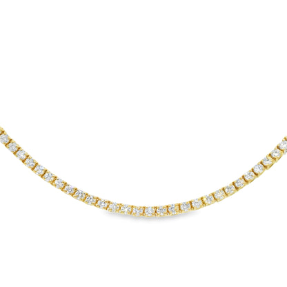 14k Yellow Gold Natural 6.5 Carat Diamond 4-Prong Tennis Necklace