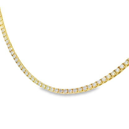 14k Yellow Gold Natural 6.5 Carat Diamond 4-Prong Tennis Necklace