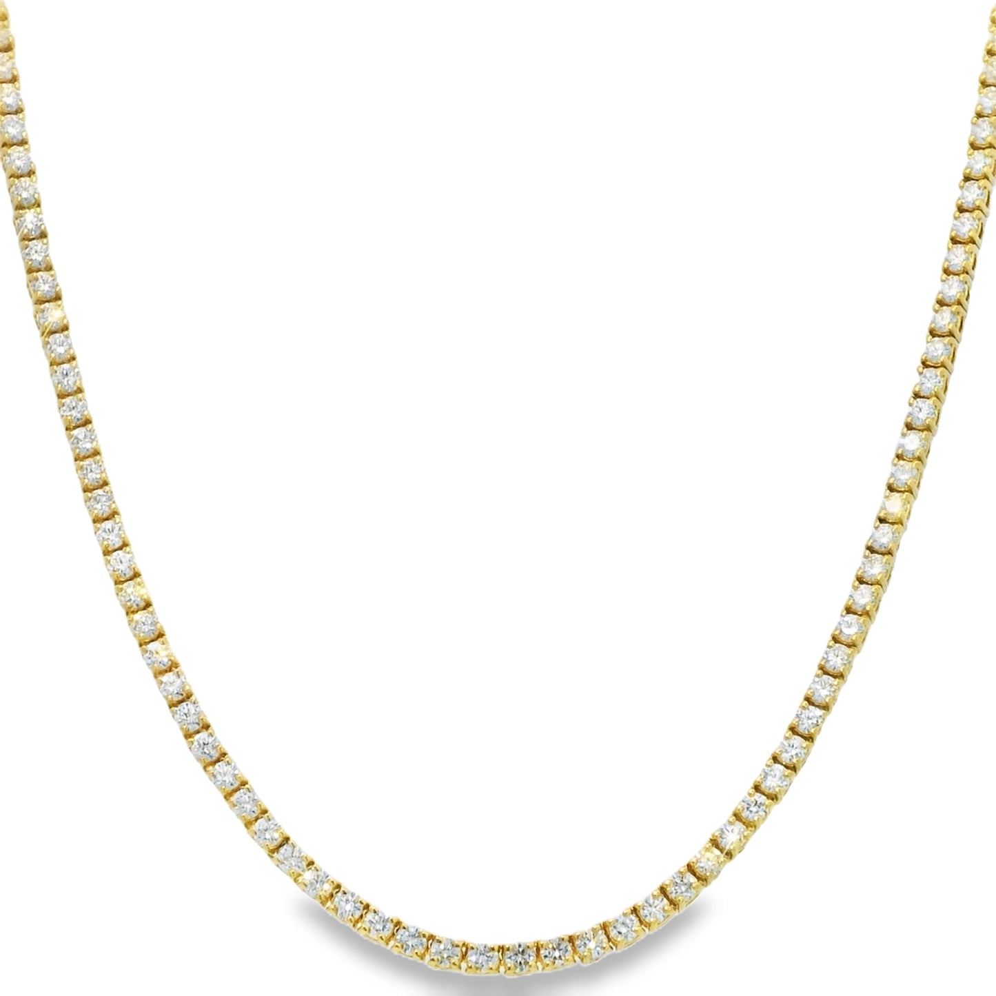 14k Yellow Gold Natural 6.5 Carat Diamond 4-Prong Tennis Necklace