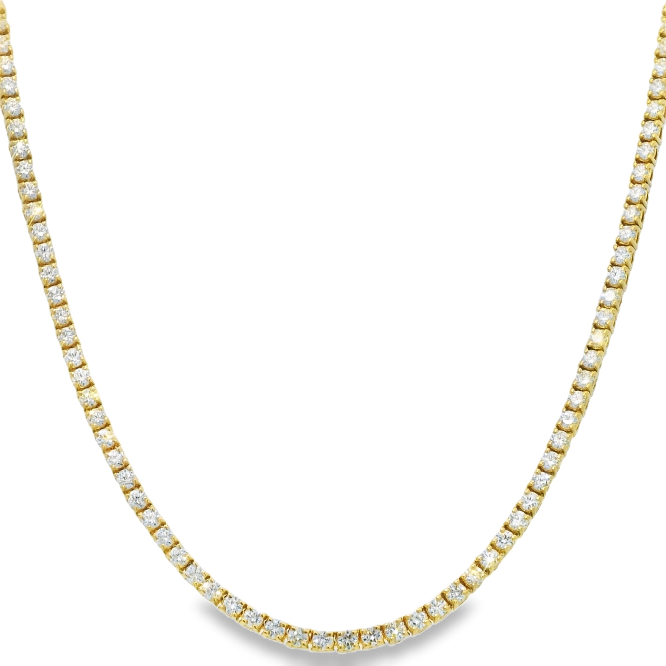 14k Yellow Gold Natural 6.5 Carat Diamond 4-Prong Tennis Necklace
