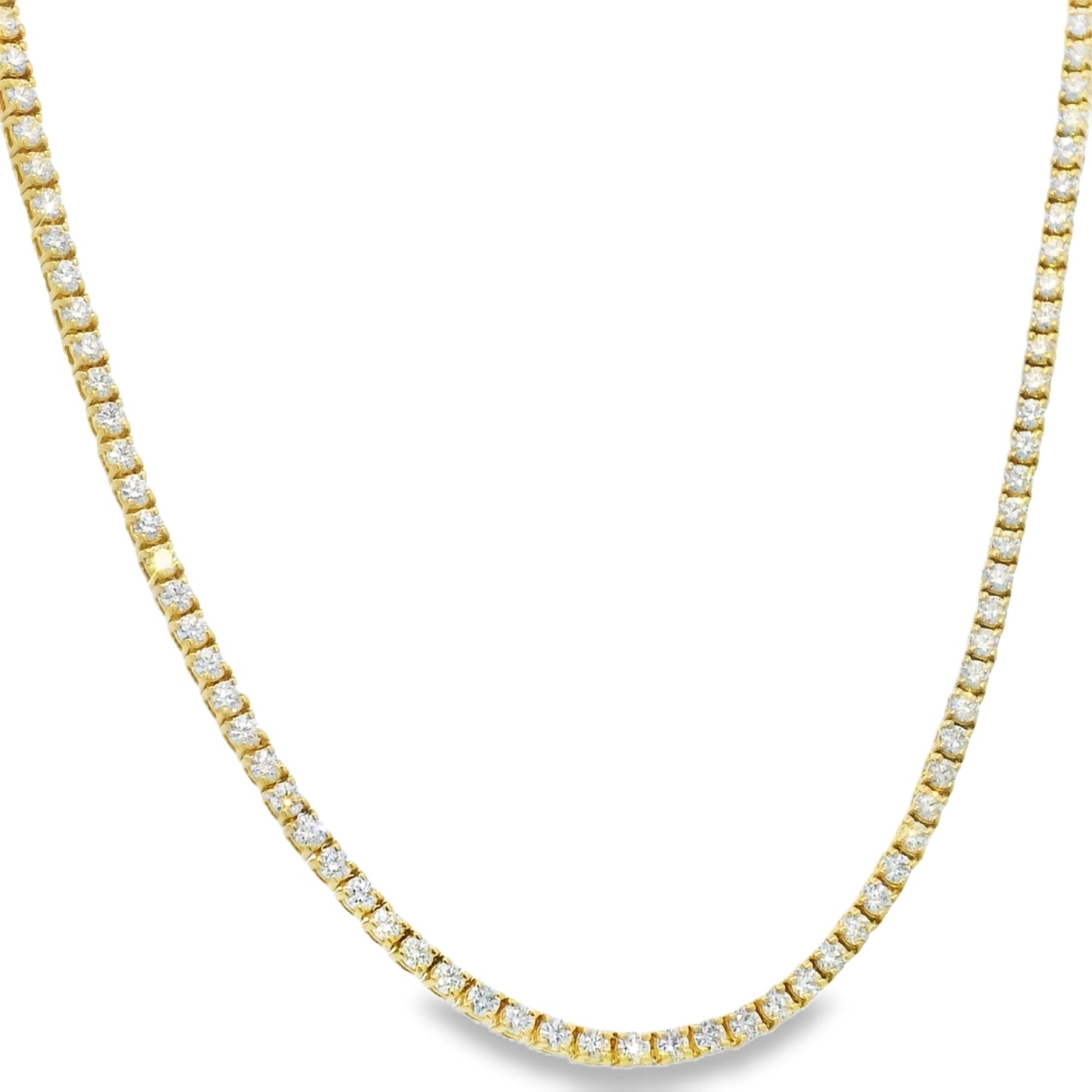 14k Yellow Gold Natural 6.5 Carat Diamond 4-Prong Tennis Necklace