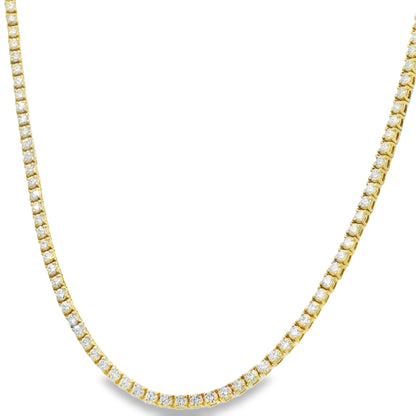 14k Yellow Gold Natural 6.5 Carat Diamond 4-Prong Tennis Necklace