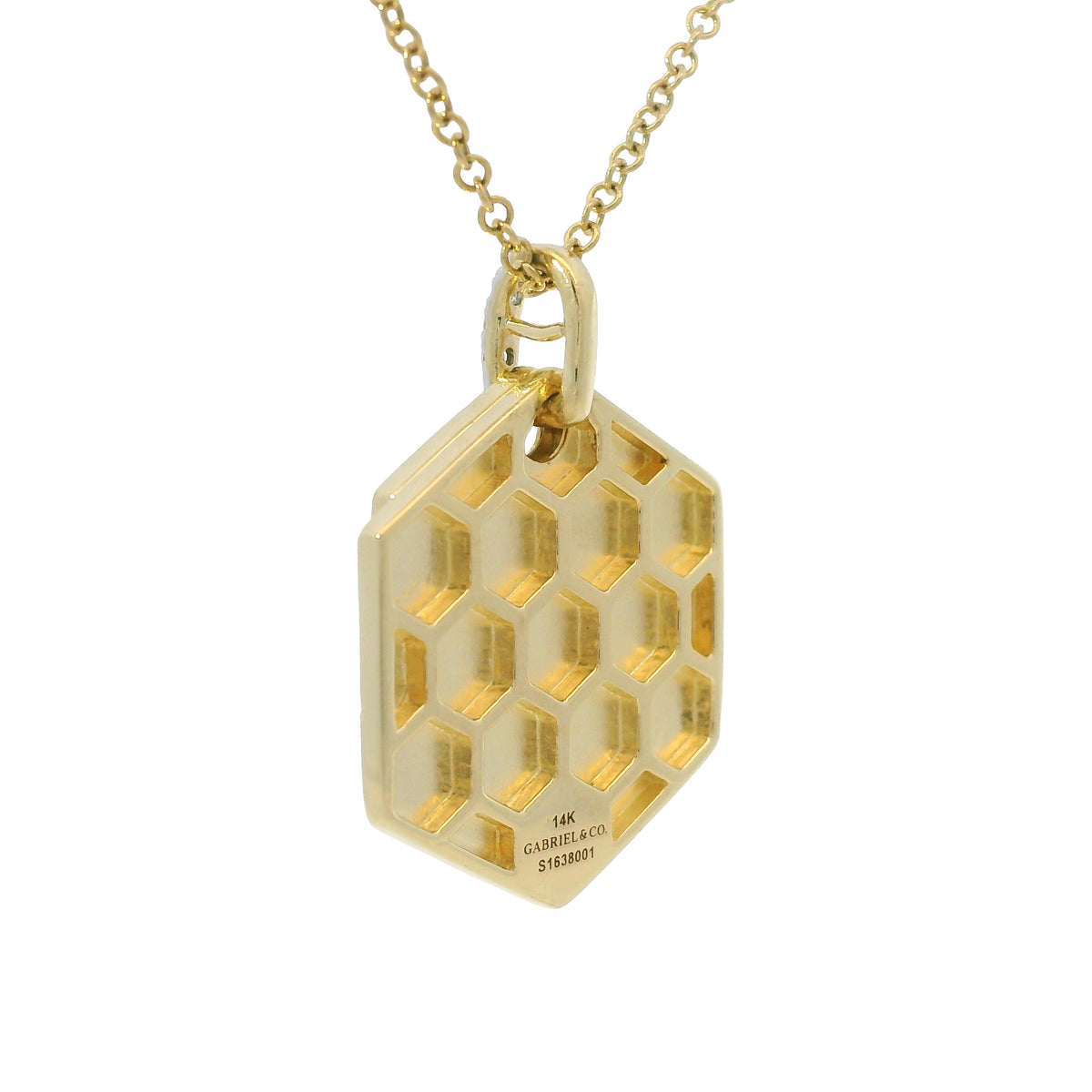 Gabriel & Co. 14K Yellow Gold Diamond Bail Hexagon Pendant Necklace