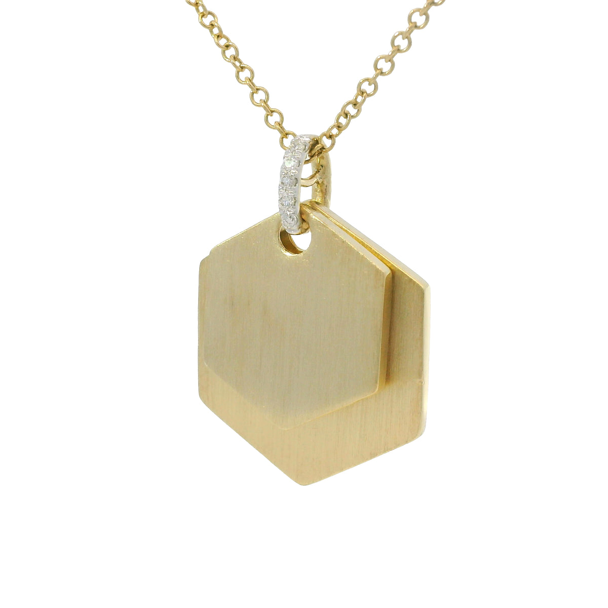Gabriel & Co. 14K Yellow Gold Diamond Bail Hexagon Pendant Necklace