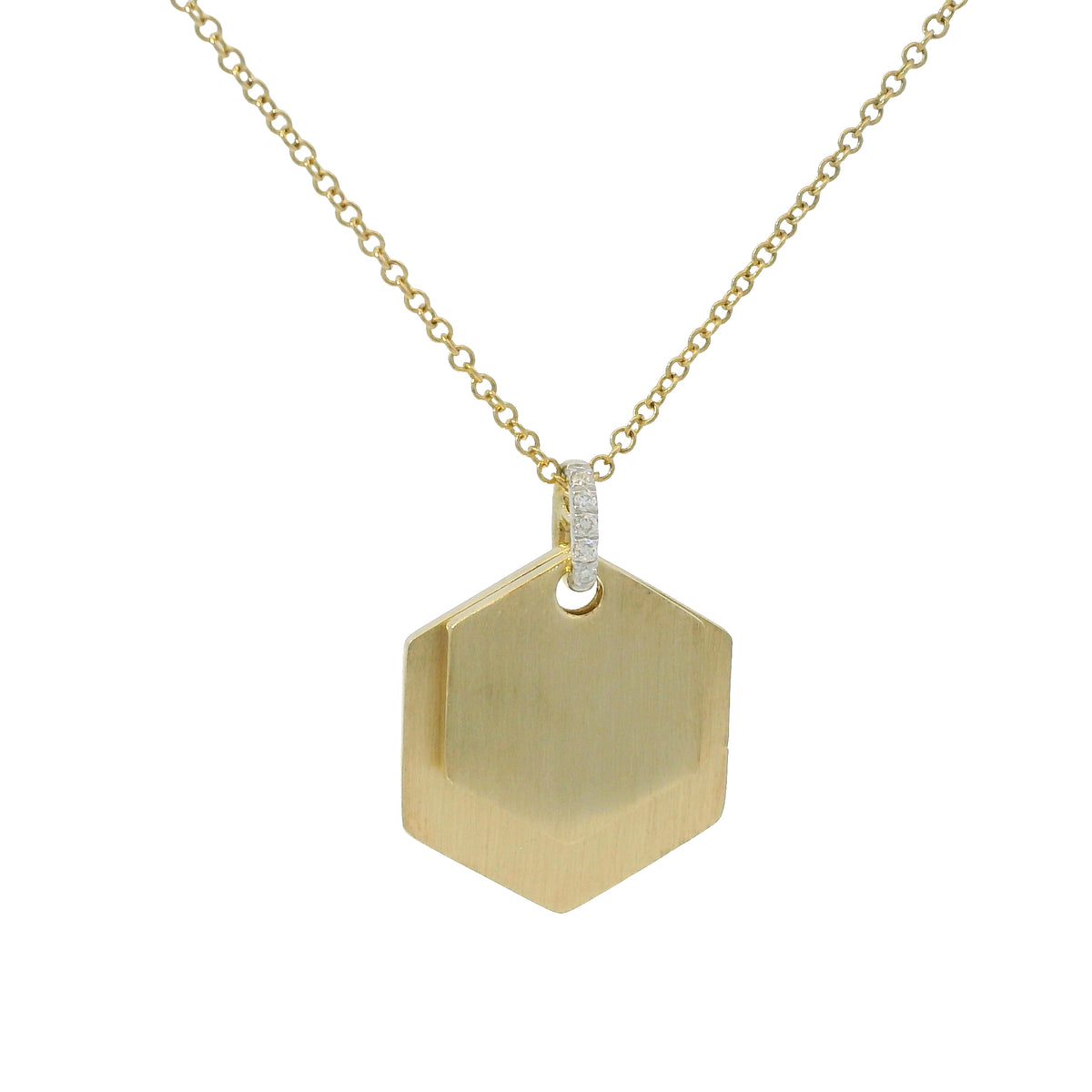 Gabriel & Co. 14K Yellow Gold Diamond Bail Hexagon Pendant Necklace