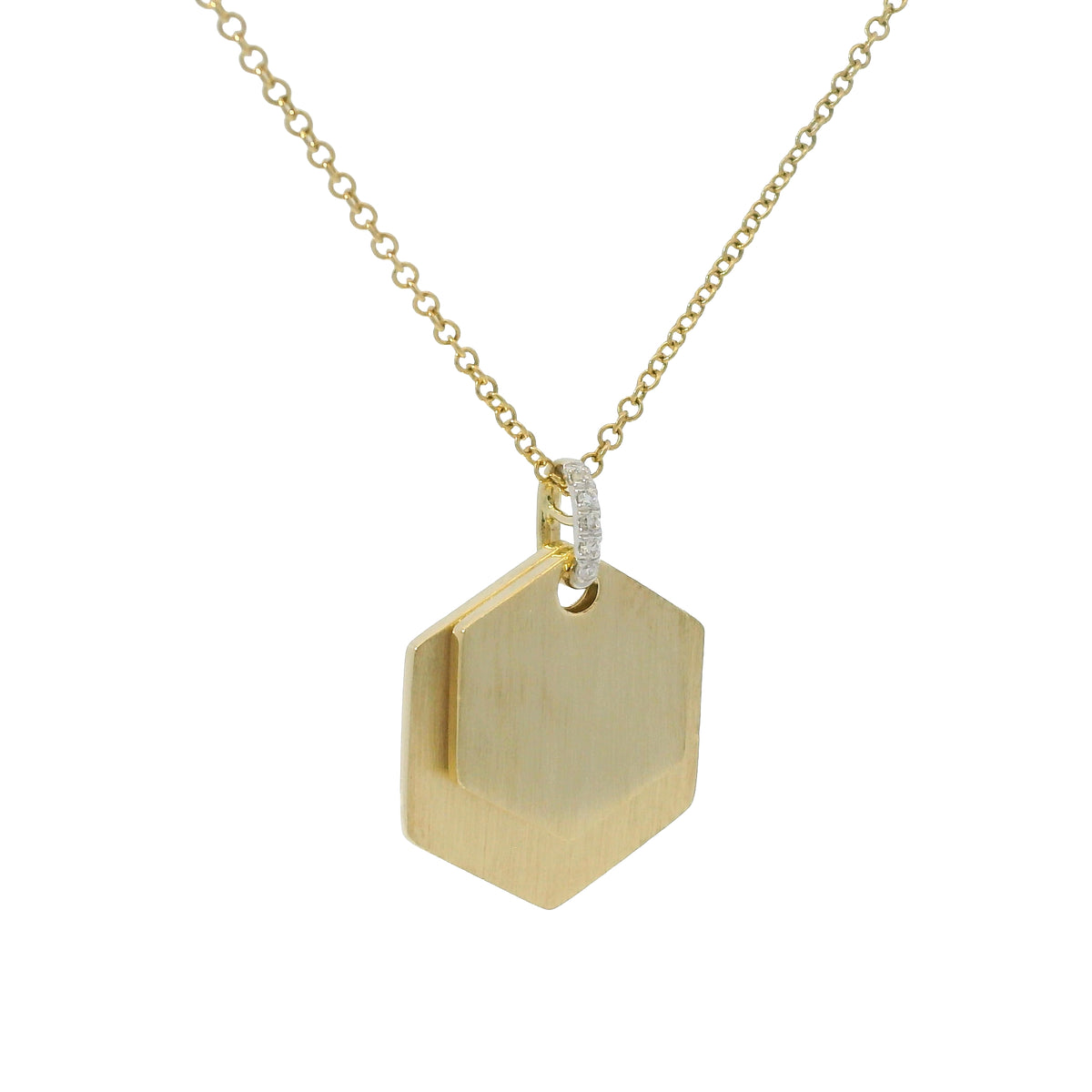 Gabriel & Co. 14K Yellow Gold Diamond Bail Hexagon Pendant Necklace