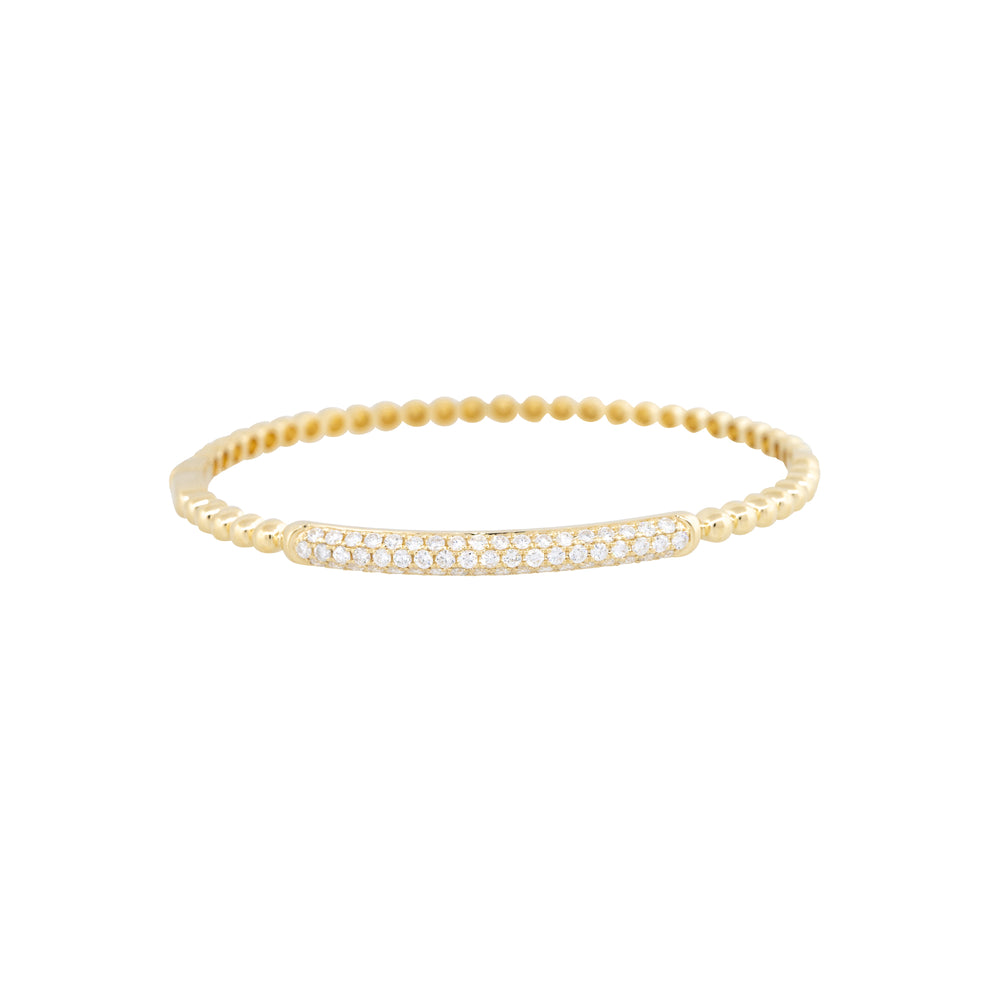 18k Yellow Gold Natural 1.06 Carat Pave Diamond Beaded Bump Bangle