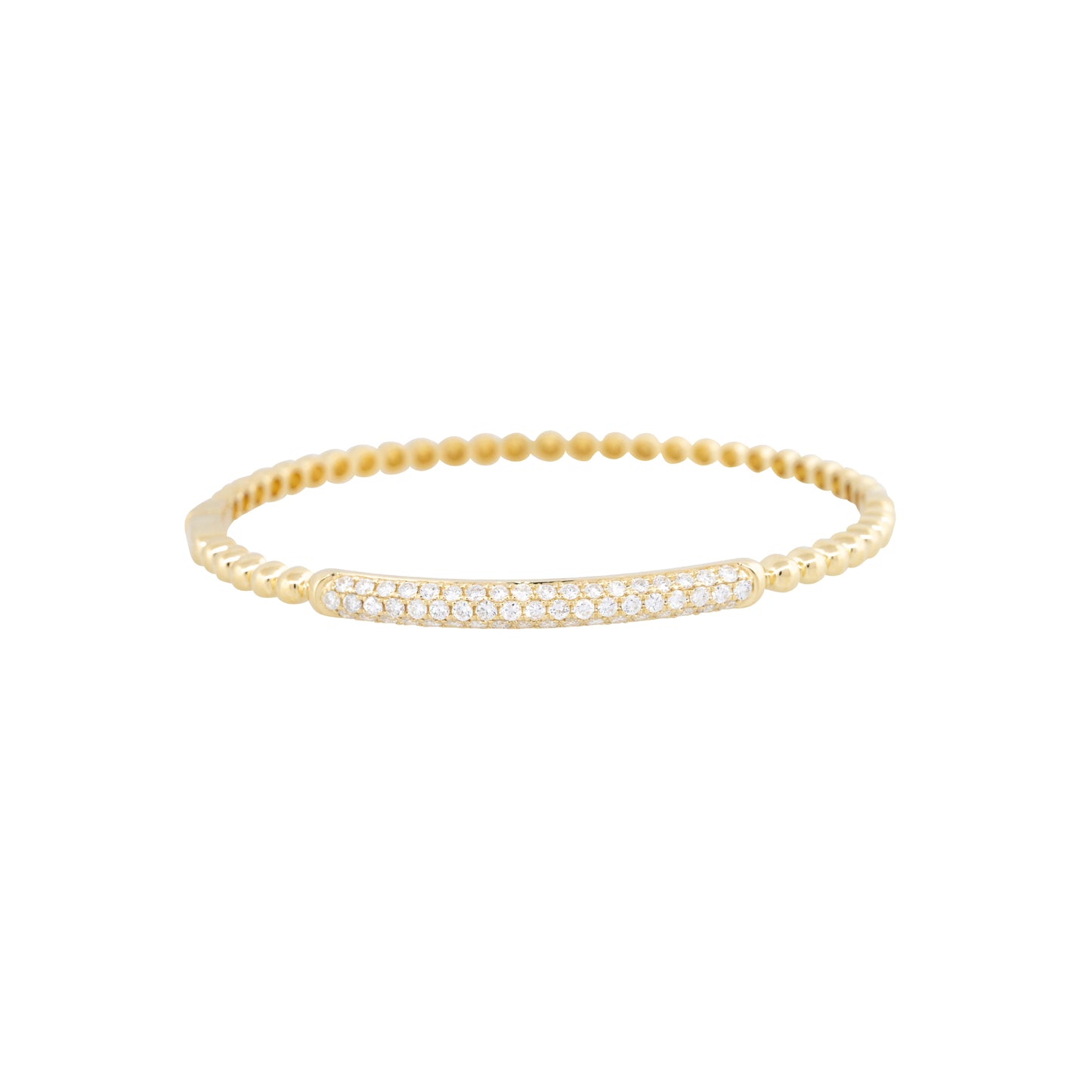 18k Yellow Gold Natural 1.06 Carat Pave Diamond Beaded Bump Bangle