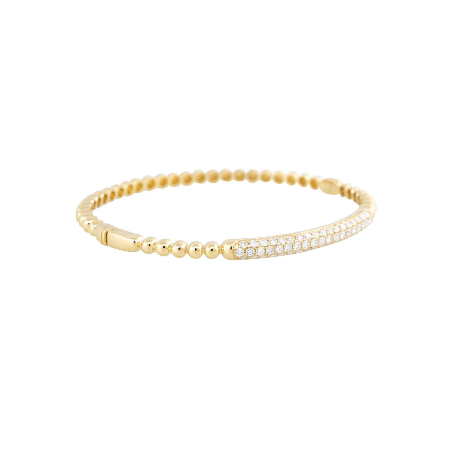 18k Yellow Gold Natural 1.06 Carat Pave Diamond Beaded Bump Bangle