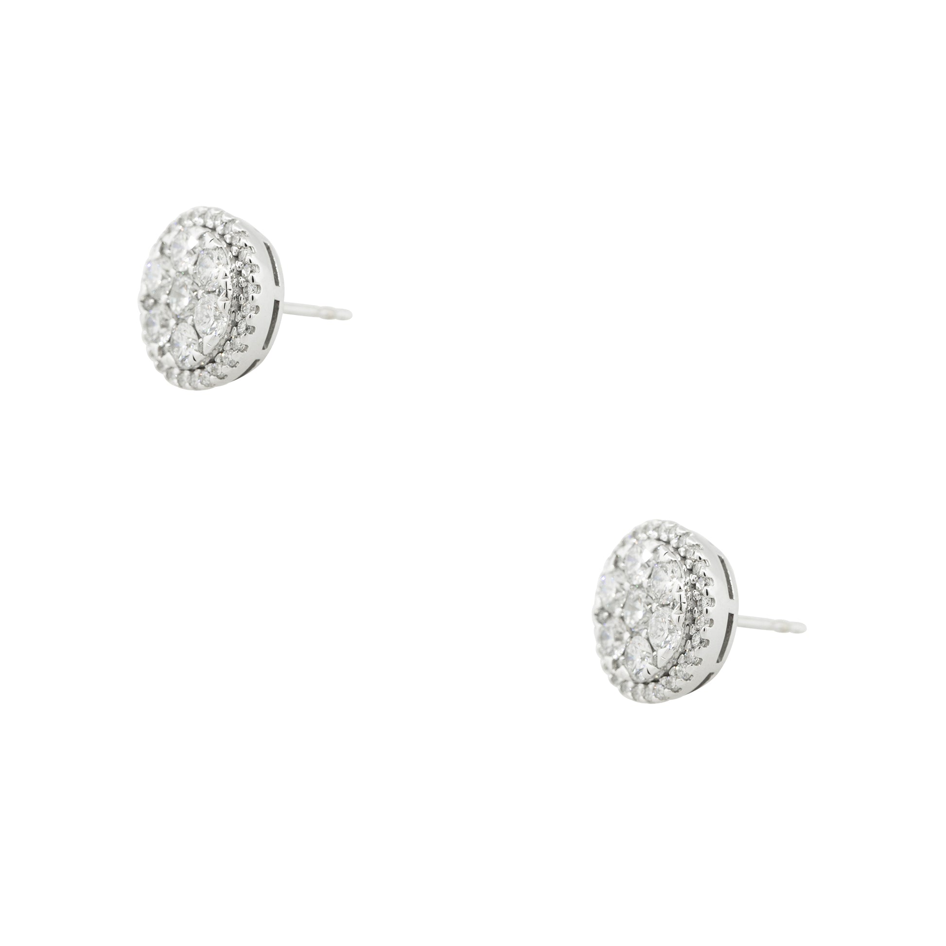 14k White Gold 2.33ctw Round Brilliant Diamond Cluster Stud Earrings