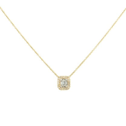 14k Yellow Gold 0.22ctw Round Brilliant and Baguette Cut Diamond Necklace