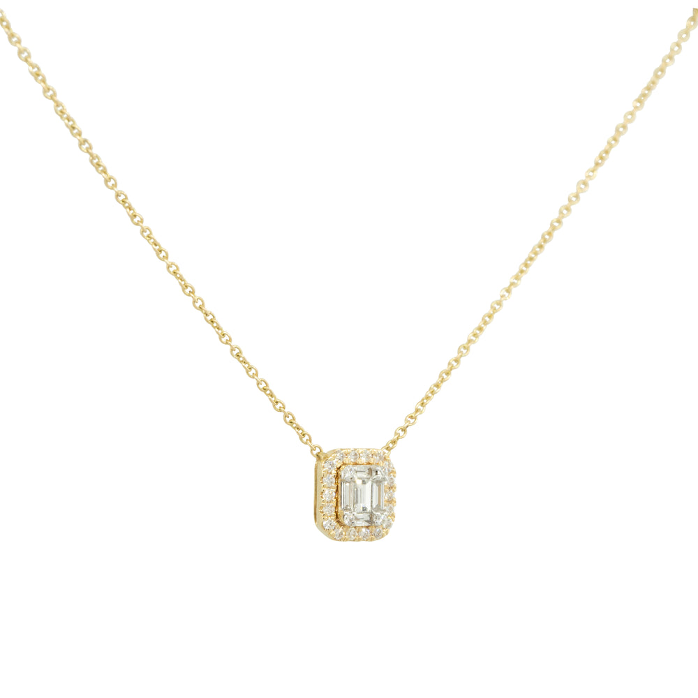 14k Yellow Gold 0.22ctw Round Brilliant and Baguette Cut Diamond Necklace