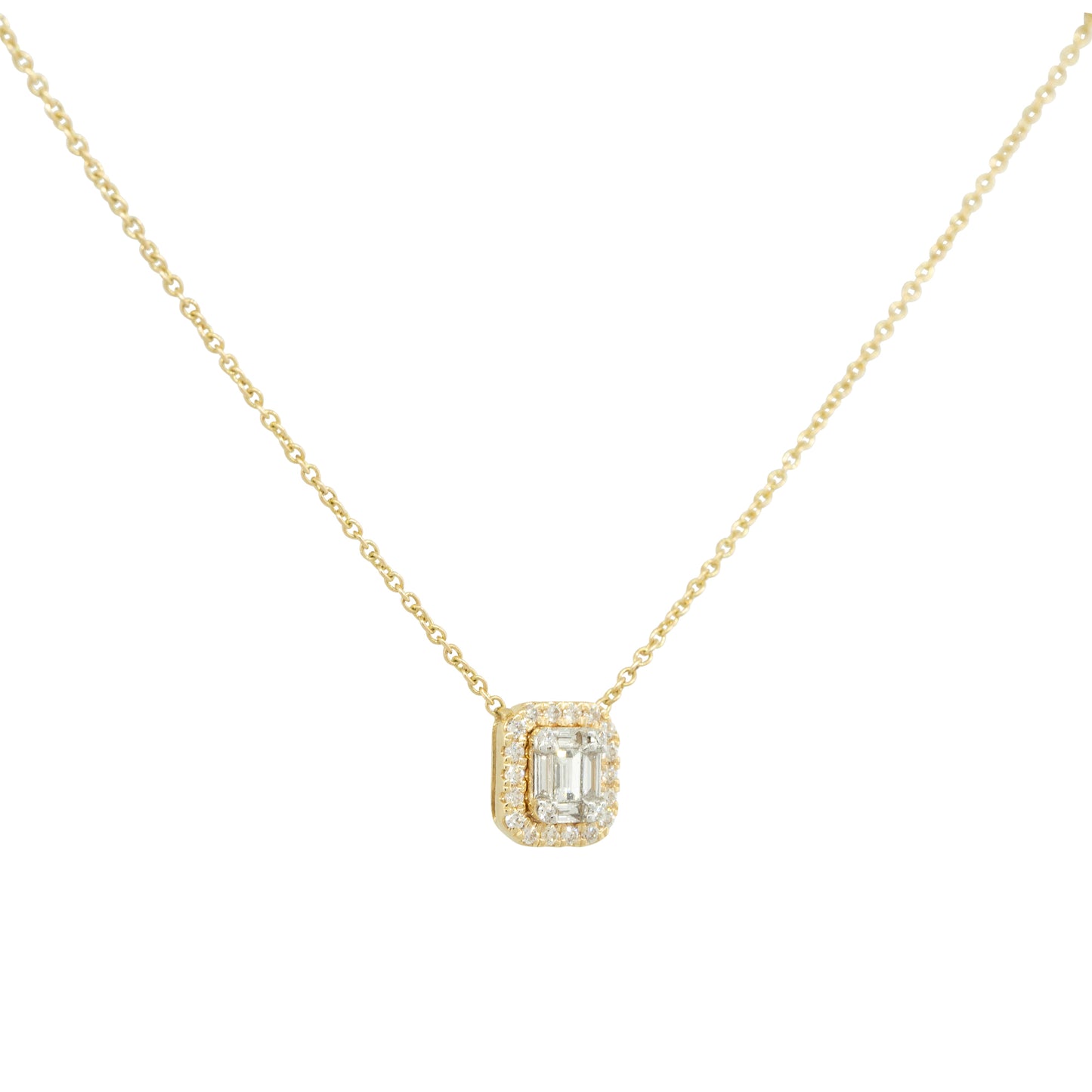 14k Yellow Gold 0.22ctw Round Brilliant and Baguette Cut Diamond Necklace