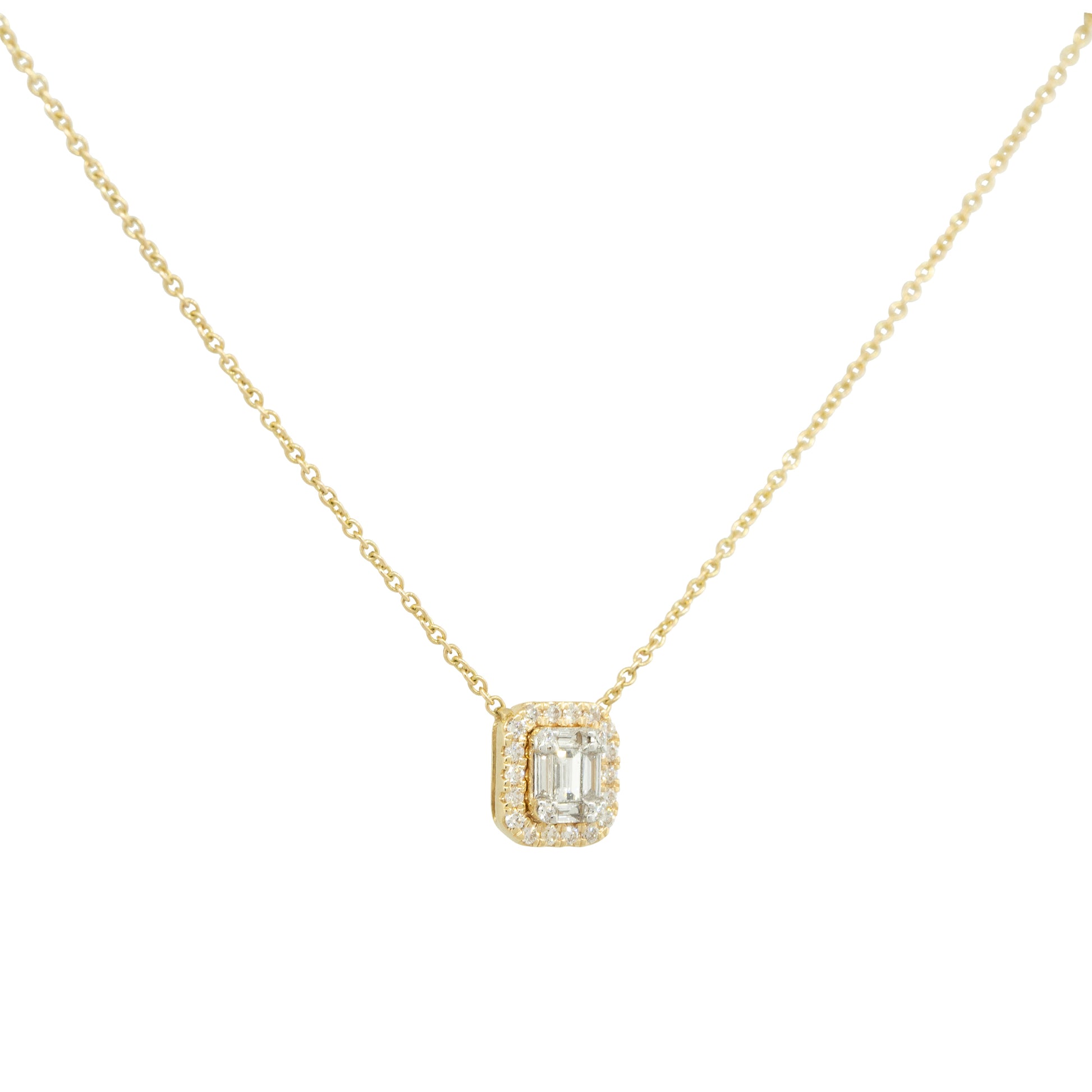 14k Yellow Gold 0.22ctw Round Brilliant and Baguette Cut Diamond Necklace