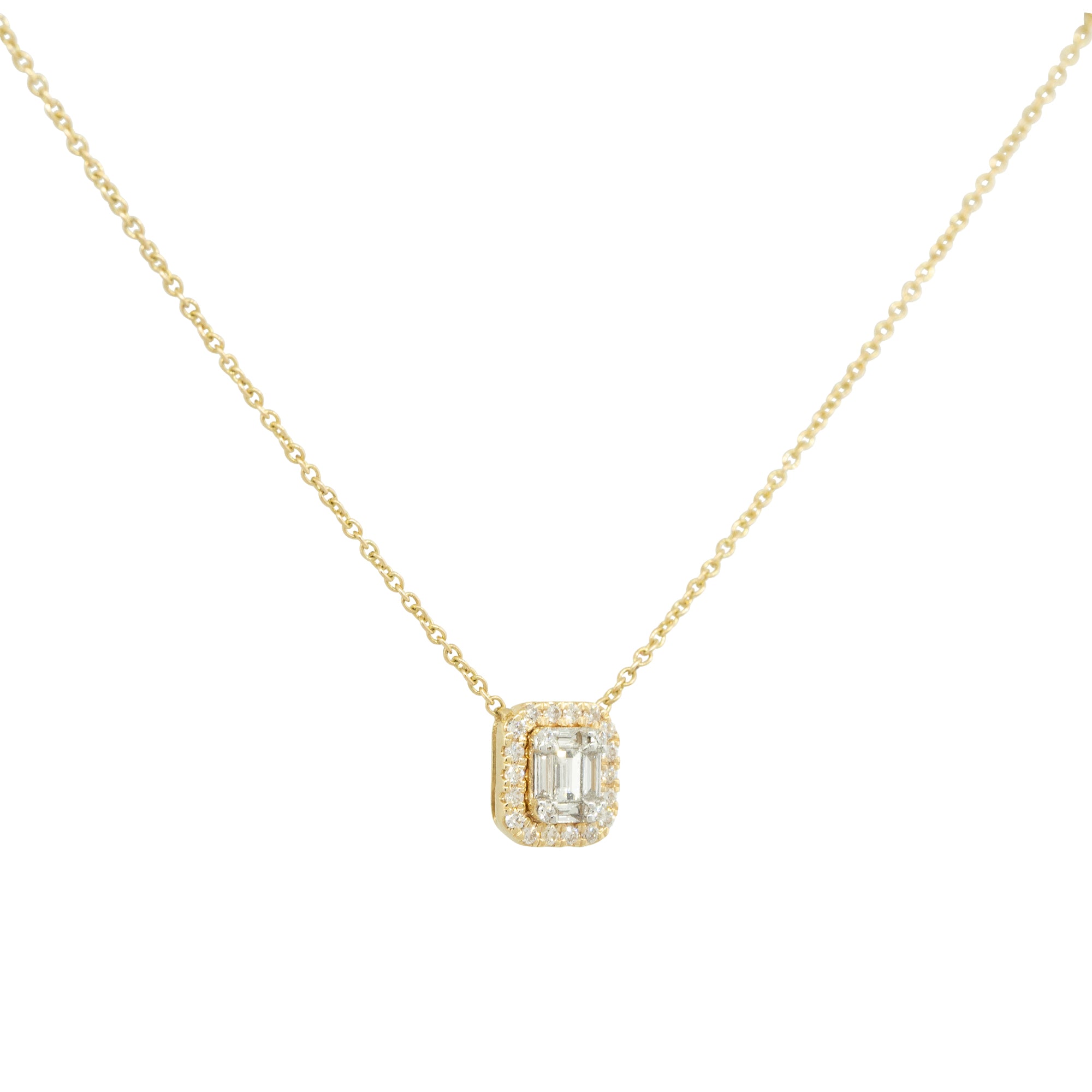 14k Yellow Gold 0.22ctw Round Brilliant and Baguette Cut Diamond Necklace