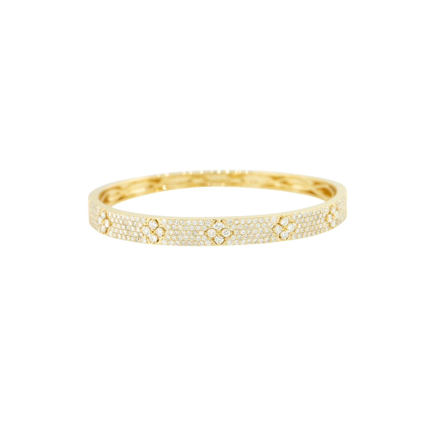 18k Yellow Gold 2.42ctw Pave Diamond 5 Flower Bar Bangle