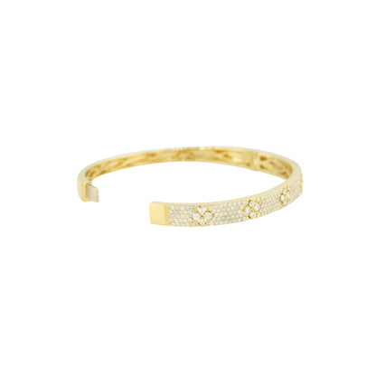 18k Yellow Gold 2.42ctw Pave Diamond 5 Flower Bar Bangle