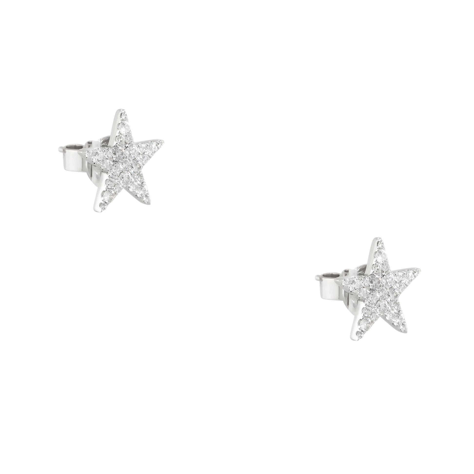 18k White Gold 0.76ctw Pave Diamond Star Stud Earrings