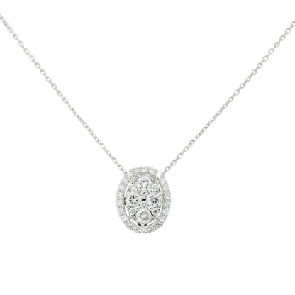 18k White Gold 0.85ctw Pave Diamond Oval Shaped Pendant Necklace