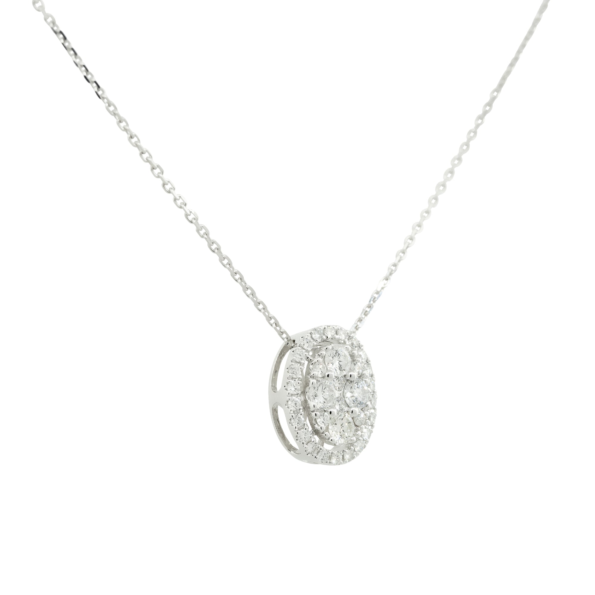 18k White Gold 0.85ctw Pave Diamond Oval Shaped Pendant Necklace