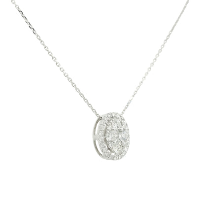18k White Gold 0.85ctw Pave Diamond Oval Shaped Pendant Necklace