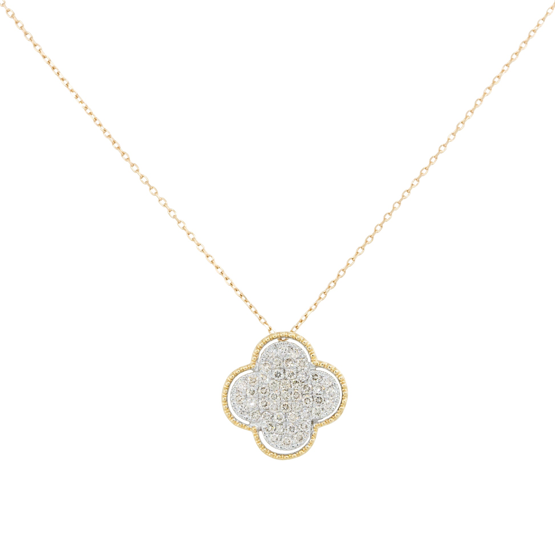 14k Yellow Gold 0.58ctw Pave Diamond Clover Necklace