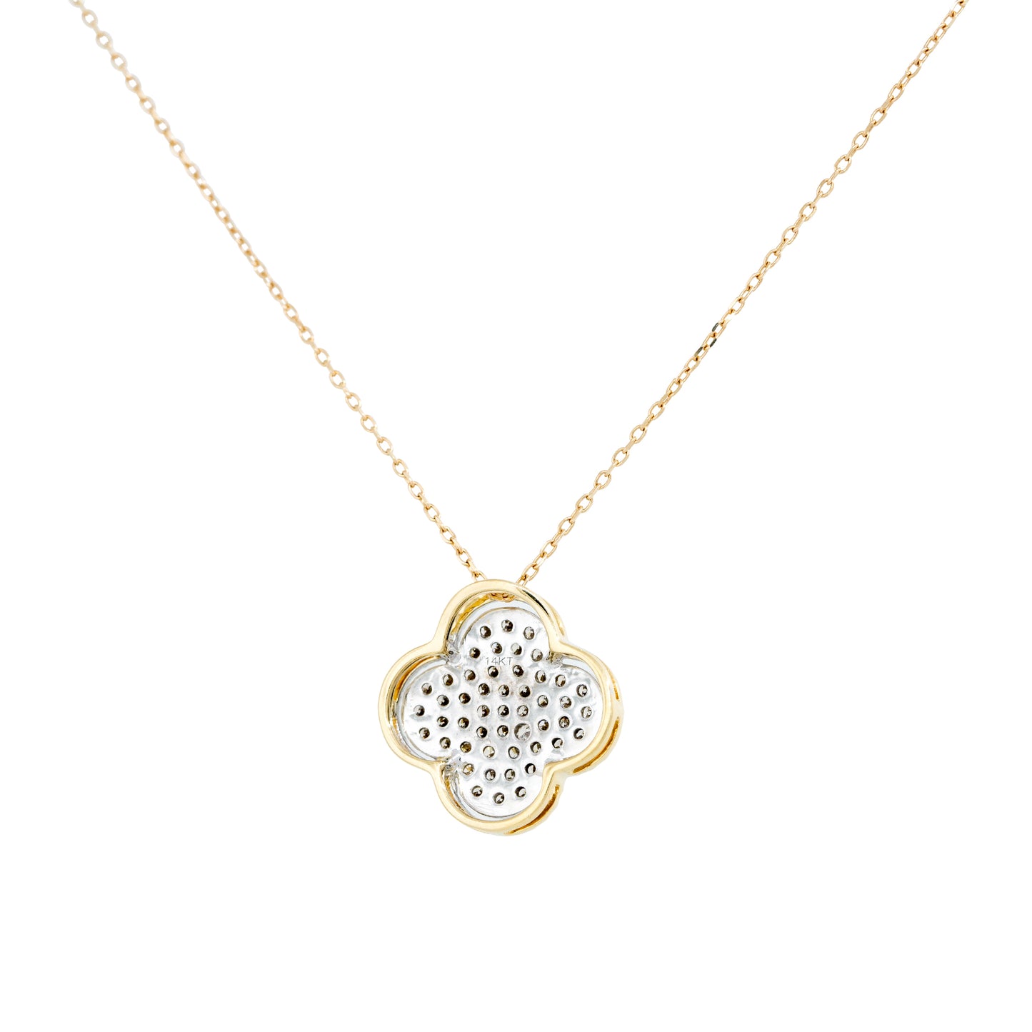 14k Yellow Gold 0.58ctw Pave Diamond Clover Necklace