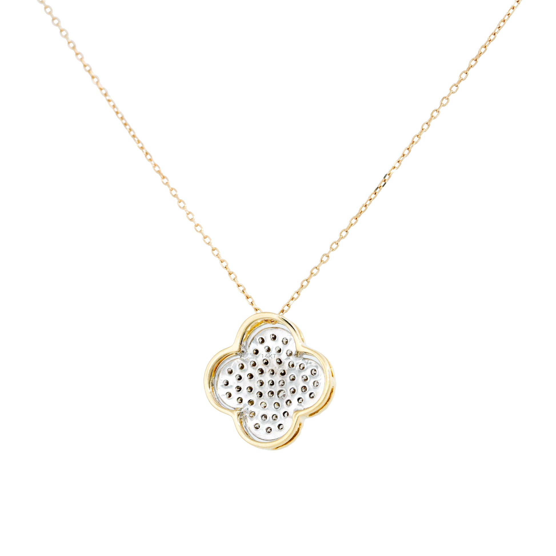 14k Yellow Gold 0.58ctw Pave Diamond Clover Necklace