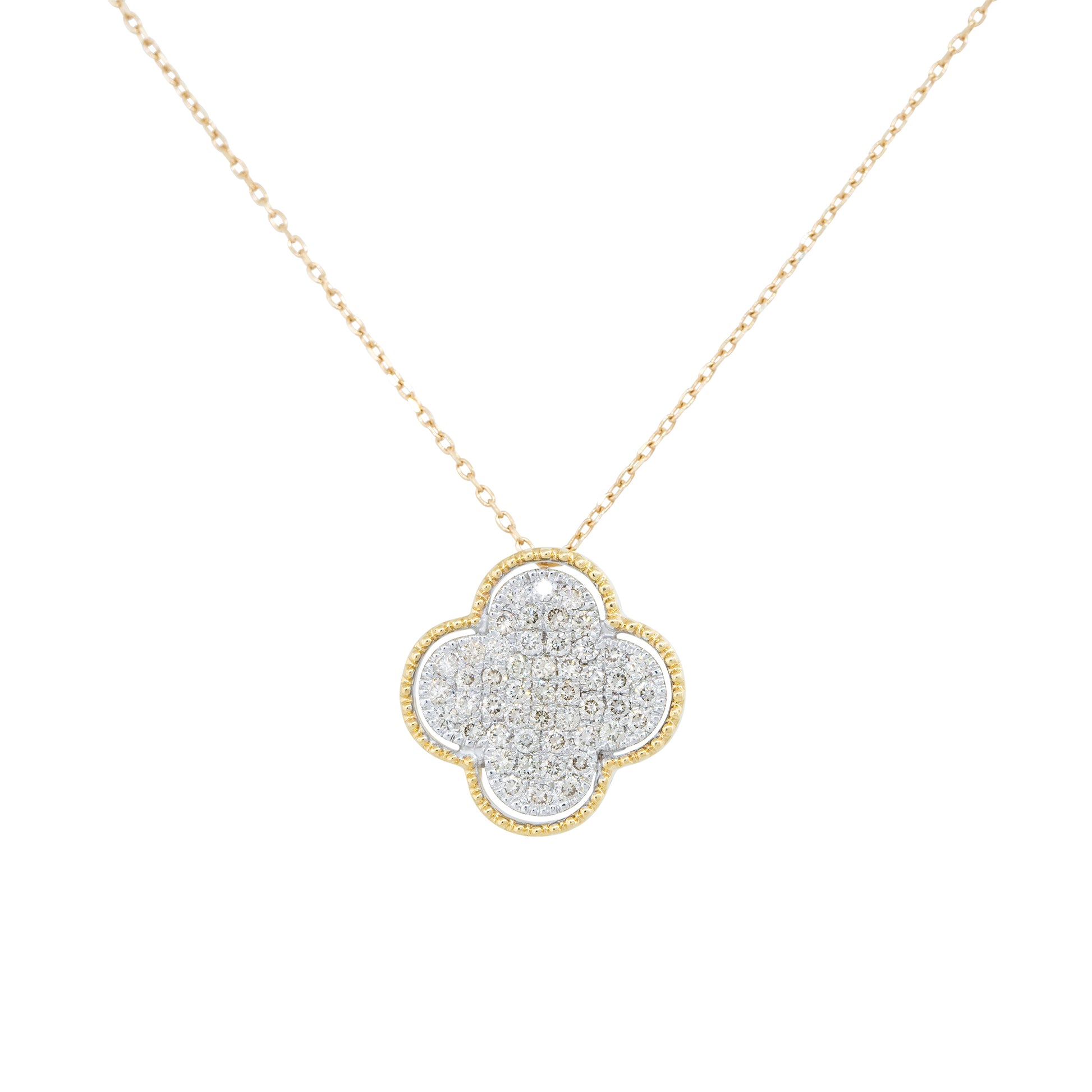 14k Yellow Gold 0.58ctw Pave Diamond Clover Necklace