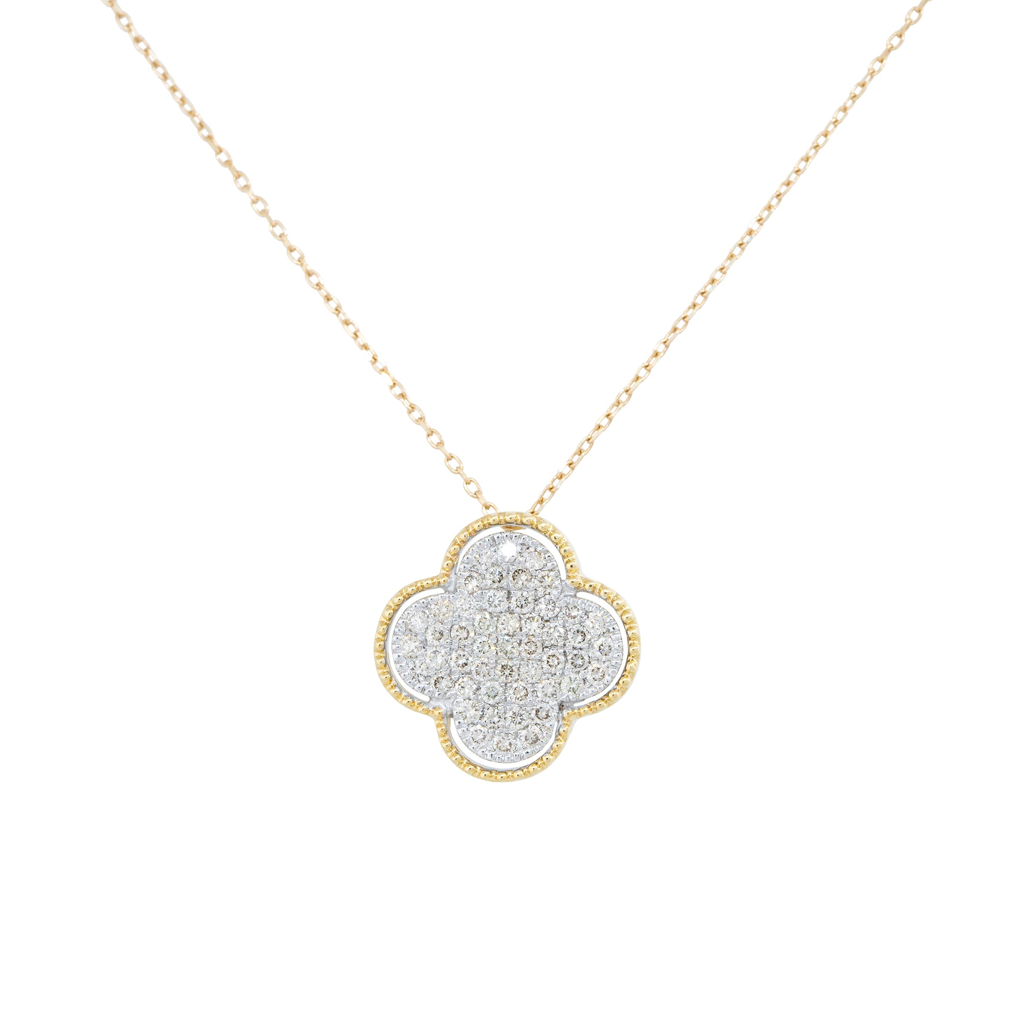 14k Yellow Gold 0.58ctw Pave Diamond Clover Necklace