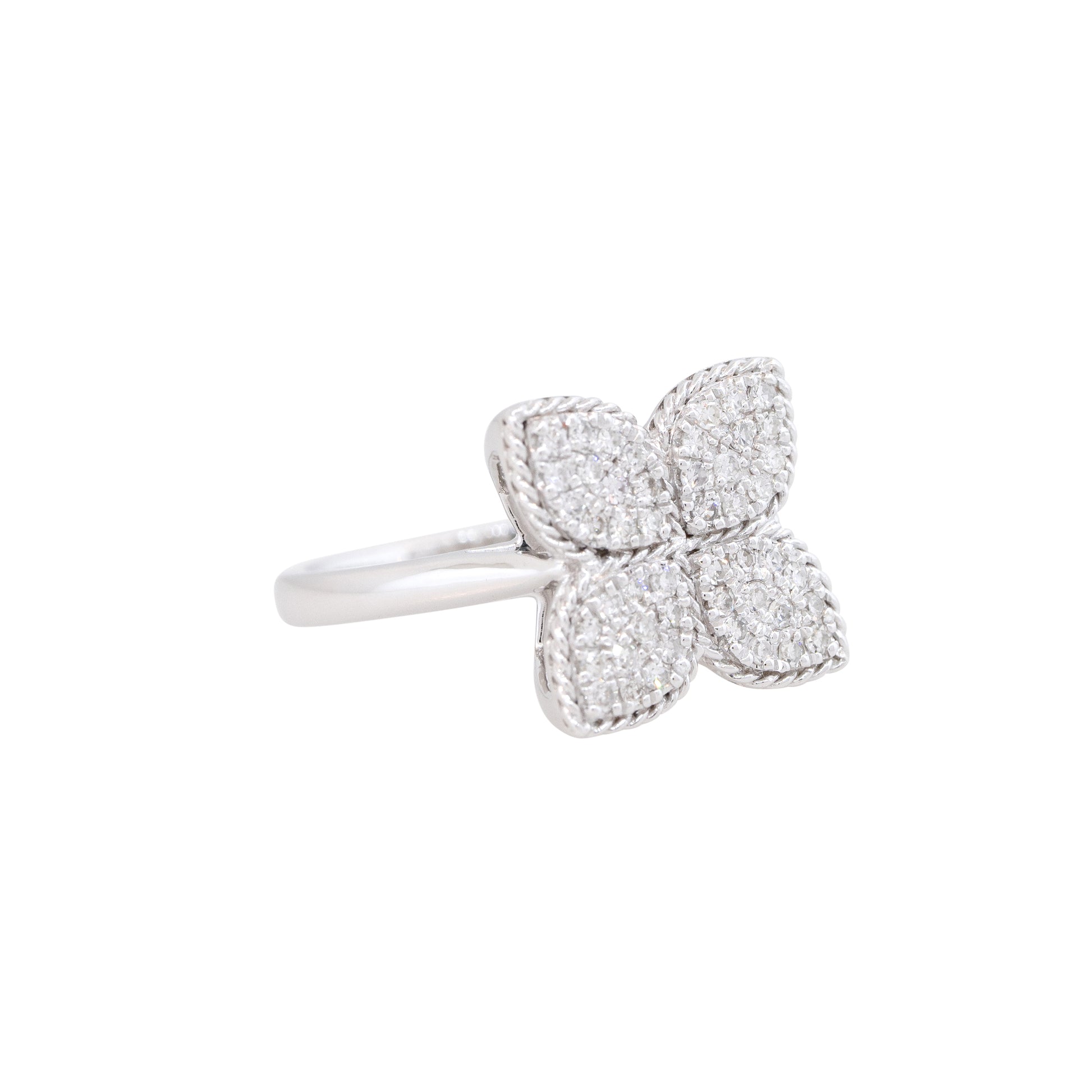 14k White Gold 0.39ctw Pave Diamond Clover Ring